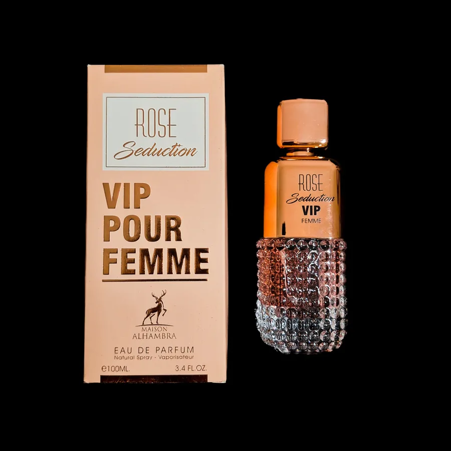 Frasco do perfume VIP Pour Femme Rose Seduction da marca Maison Alhambra