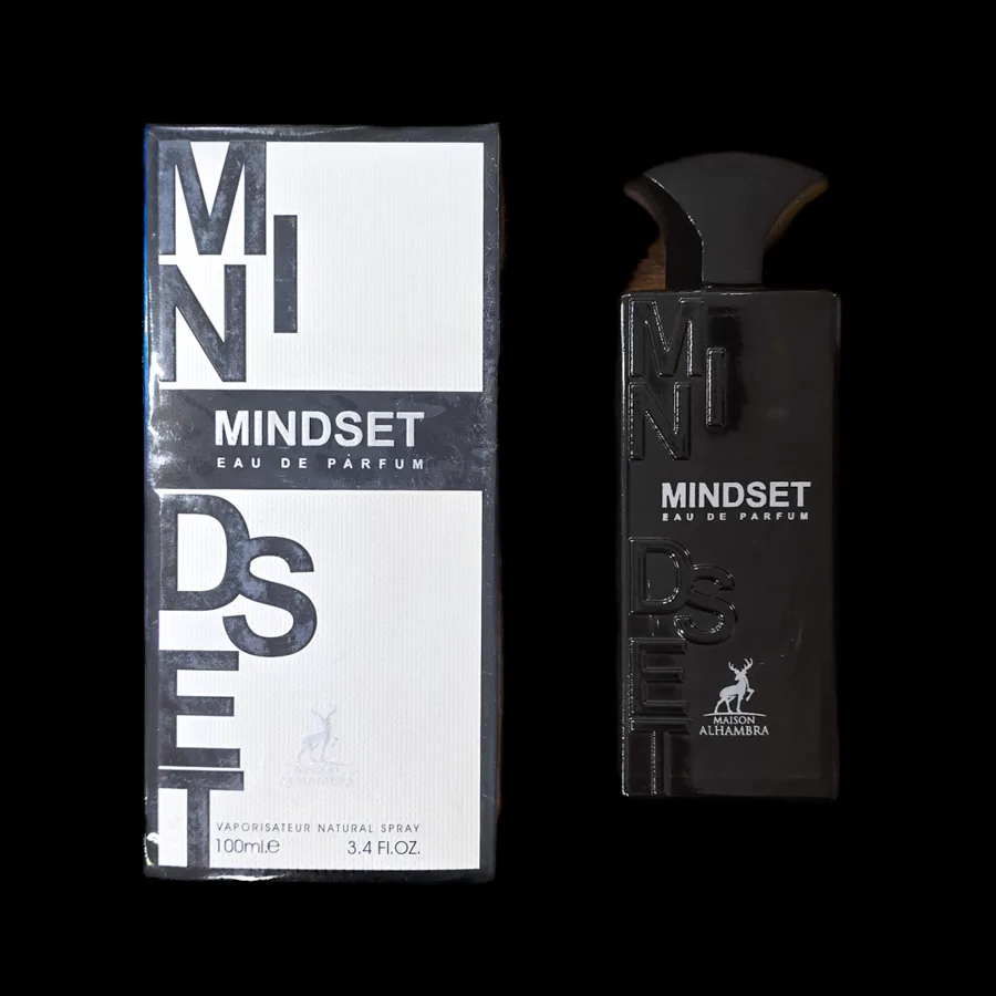 Frasco do perfume Mindset da marca Maison Alhambra