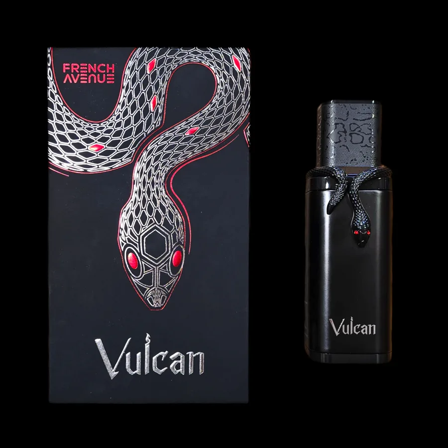 Frasco do perfume Vulcan Black da marca French Avenue