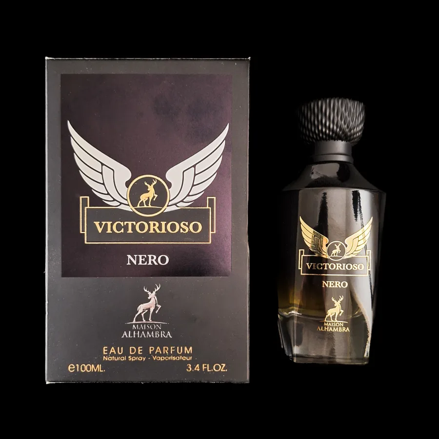 Frasco do perfume Victorioso Nero da marca Maison Alhambra