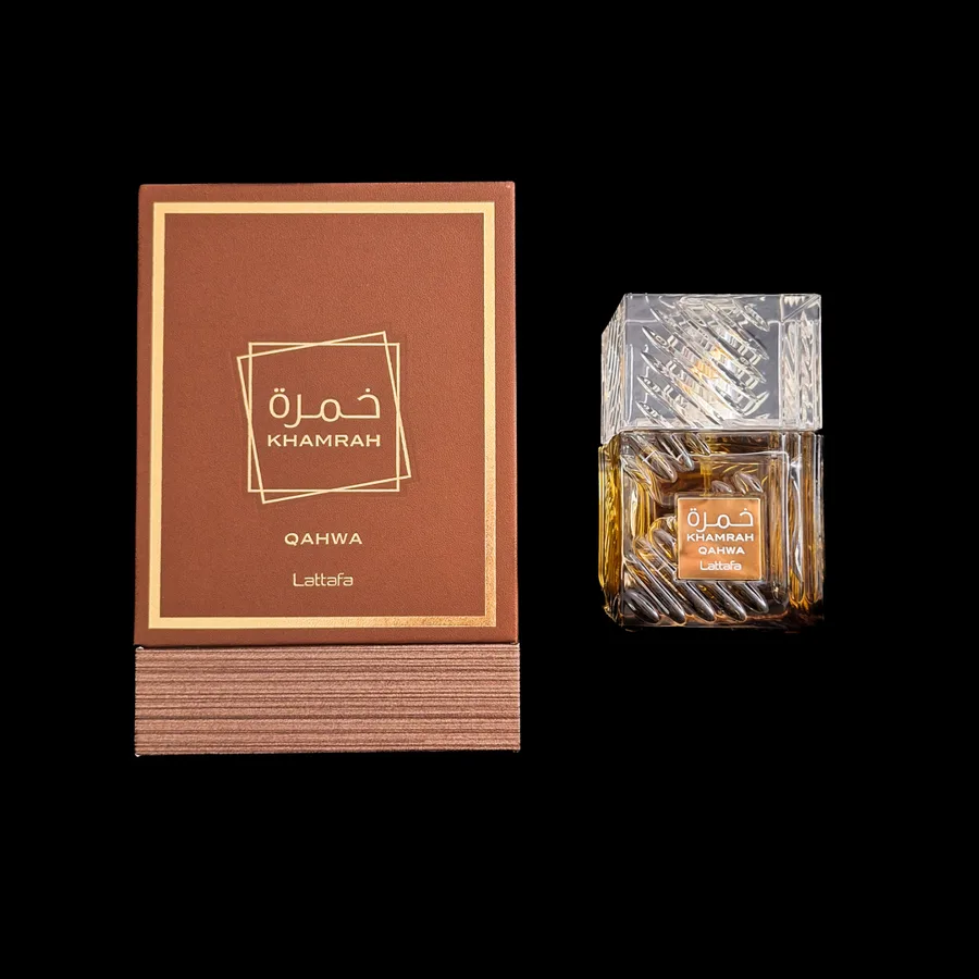 Frasco do perfume Khamrah Qahwa da marca Lattafa