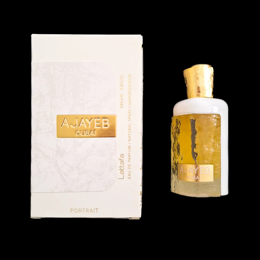 Frasco do perfume Ajayeb Dubai Portrait da marca Lattafa