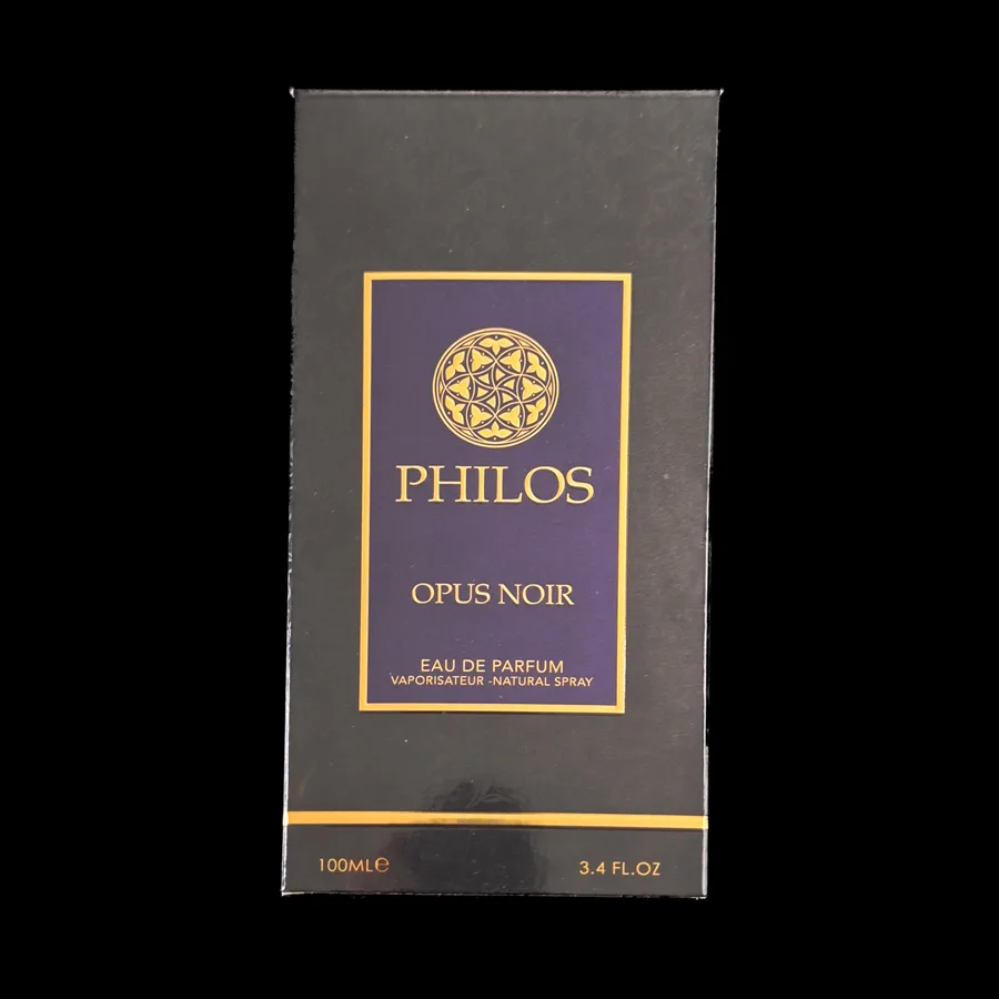 Frasco do perfume Philos Opus Noir da marca Maison Alhambra