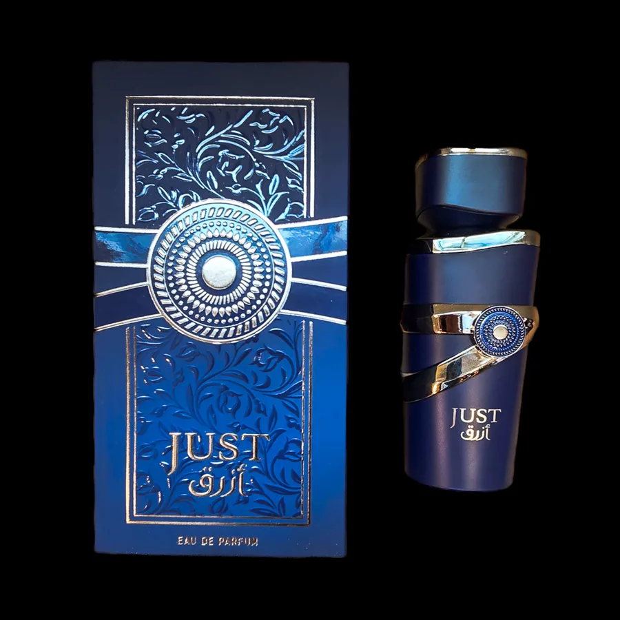 Frasco do perfume Just Azraq da marca Fragrance World