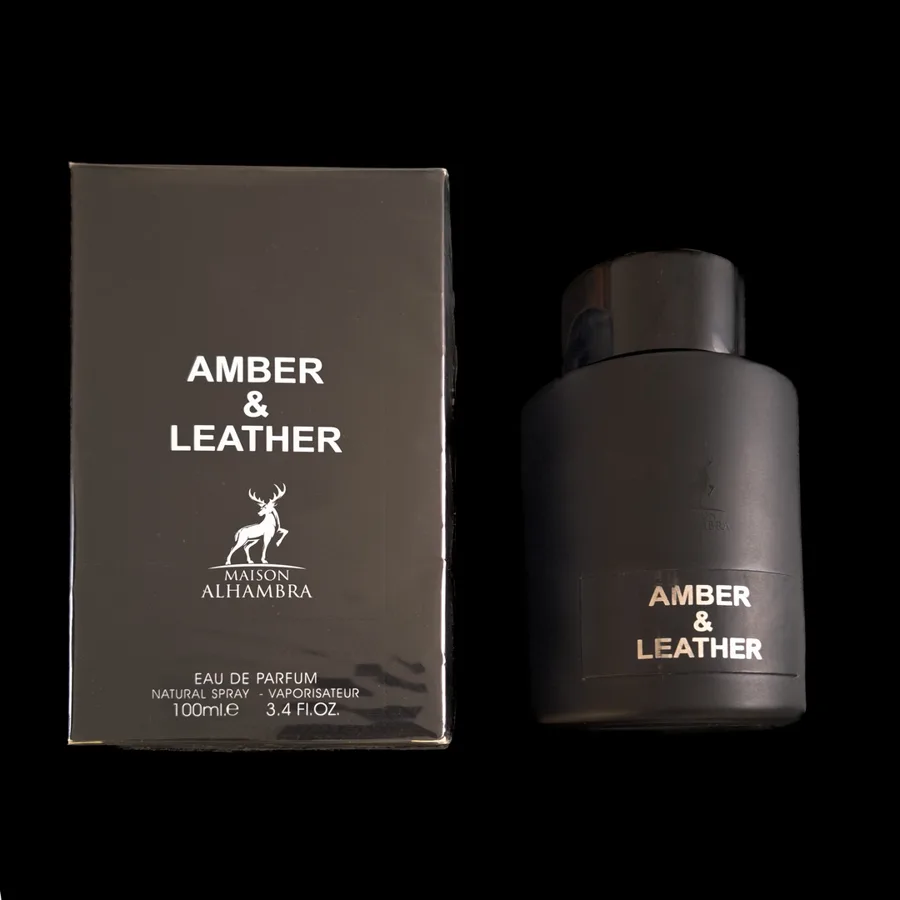 Frasco do perfume Amber & Leather da marca Maison Alhambra