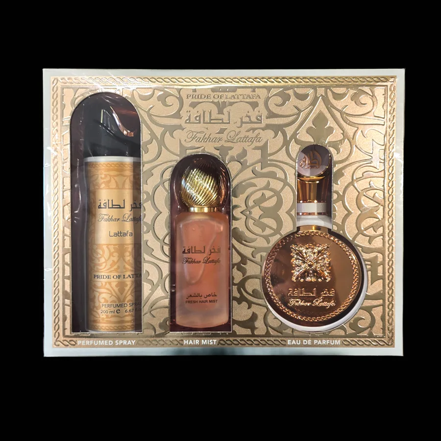 Frasco do perfume Fakhar Rose Kit da marca Lattafa