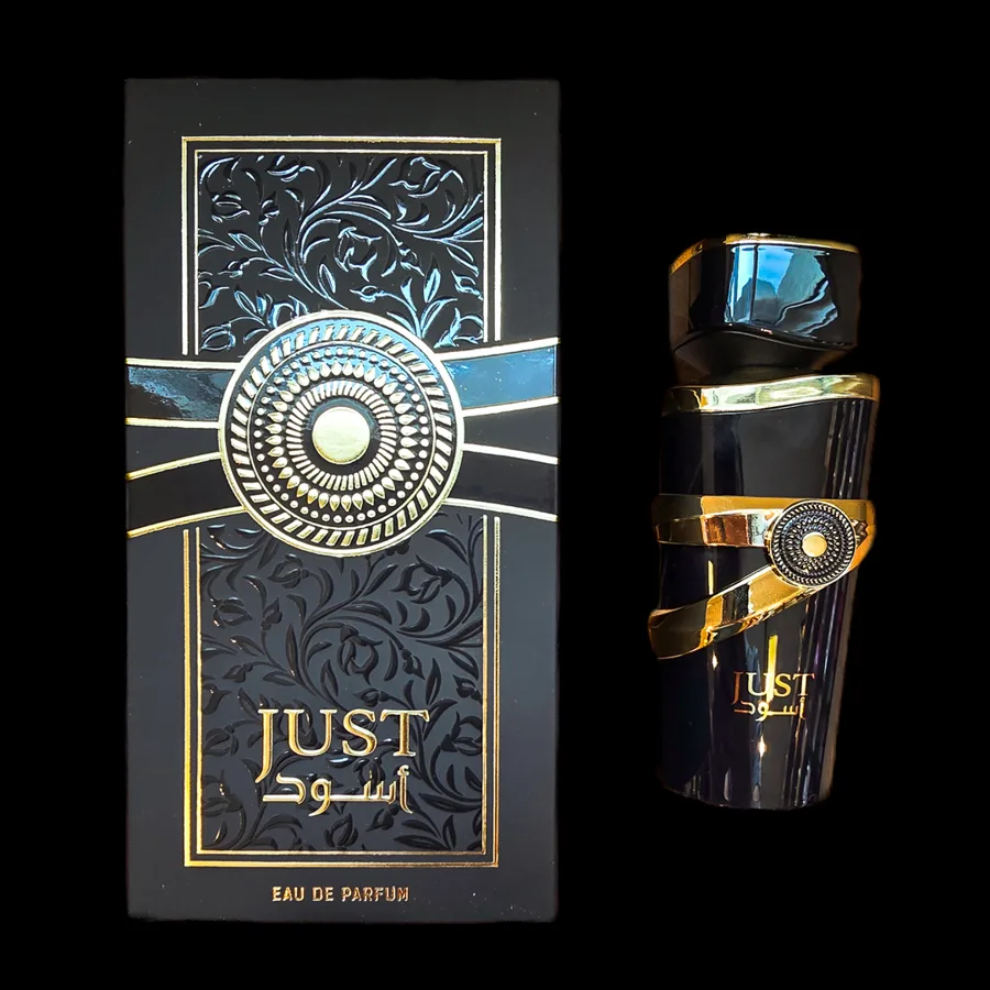 Frasco do perfume Just Aswad da marca Fragrance World