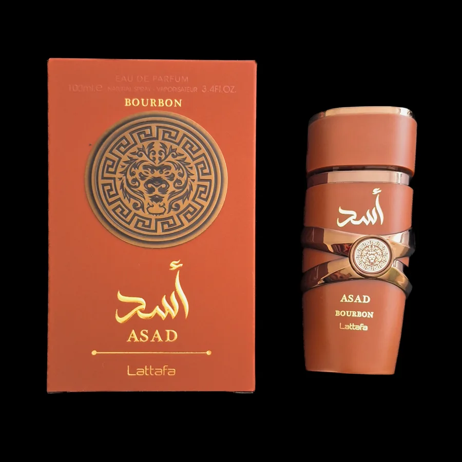 Frasco do perfume Asad Bourbon da marca Lattafa